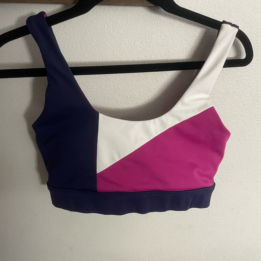 Wilo Vibrant Colorblock Bikini‎ Top Purple & White Size Small
